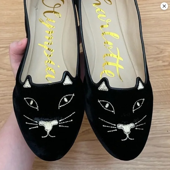 Charlotte Olympia Black Velvet Size 38 Kitty Flats (only worn once) - Picture 2 of 10
